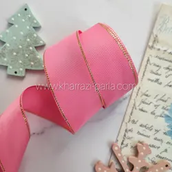 روبان لبه زری 4سانتی سرخابی