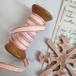 روبان لبه زری 1سانتی صورتی روشن