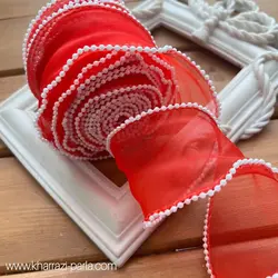 روبان حریر لبه مرواریدی قرمز