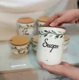 ست شش تیکه پاسماوری و جا ادویه سرامیکی گل پیچک با تکست