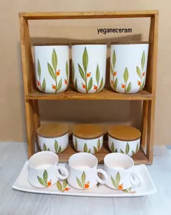 ست شش تیکه پاسماوری و جا ادویه سرامیکی طرح برگ