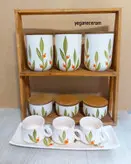 ست شش تیکه پاسماوری و جا ادویه سرامیکی طرح برگ