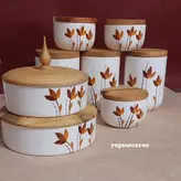 ست شش تیکه پاسماوری و جا ادویه با شکلات خوری و روغن ریز طرح پاییزی
