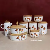 ست شش تیکه پاسماوری و جا ادویه با شکلات خوری و روغن ریز طرح پاییزی