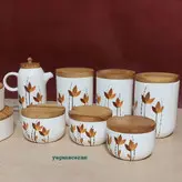 ست شش تیکه پاسماوری و جا ادویه با شکلات خوری و روغن ریز طرح پاییزی