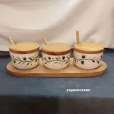 ست سه تیکه جا ادویه ‌‌سرامیک طرح گل پیچک