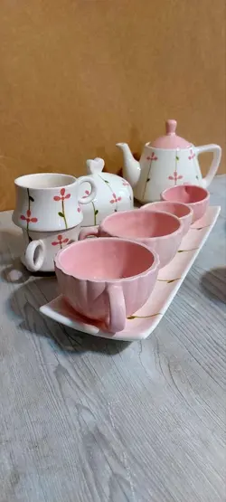 ست صبحانه خوری سرامیکی طرح گل صورتی