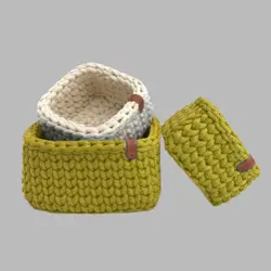 سبد قلاب بافی تریکو طرح مربع  کد 1 مجموعه 3 عددی