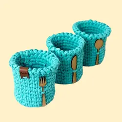 سبد قلاب بافی تریکو مدل جا قاشق و چنگال کد 2 مجموعه 3 عددی