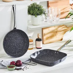 ست ماهیتابه و گریل بایو گرانیتی کاراجا مدل Navy Stone