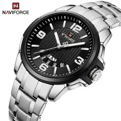 ساعت مردانه شرکتی مارک ناویفورس مدل naviforce 9215بند استیل رنگ ثابت تقویم دارموتور ژاپن به همراه پک اصلی