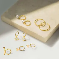 گوشواره حلقه ای طلا با آویز مروارید کد XE267