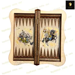 خرید تخته نرد خاتم چوگان سه بعدی ویال بلوط