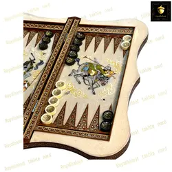 خرید تخته نرد خاتم چوگان سه بعدی ویال بلوط