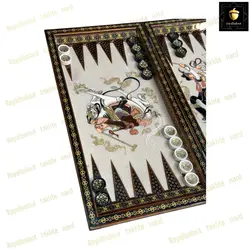 خرید تخته نرد خاتم نقاشی چوگان سه بعدی صدفی رویال بلوط