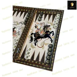خرید تخته نرد خاتم نقاشی چوگان سه بعدی صدفی رویال بلوط