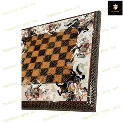 خرید تخته نرد خاتم نقاشی چوگان سه بعدی صدفی رویال بلوط