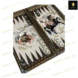 خرید تخته نرد خاتم نقاشی چوگان سه بعدی صدفی رویال بلوط