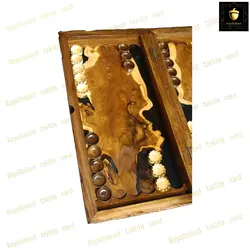 خرید تابلو تخته نرد ریشه گردو رزین تک بازی دور منبت کد 166 | رویال بلوط