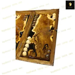 خرید تابلو تخته نرد ریشه گردو رزین تک بازی دور منبت کد 166 | رویال بلوط