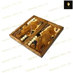 خرید تابلو تخته نرد ریشه گردو رزین تک بازی دور منبت کد 166 | رویال بلوط