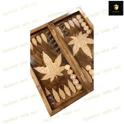 خرید تخته نرد چوب راش معرق طرح برگ کد 47 | رویال بلوط