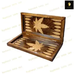 خرید تخته نرد چوب راش معرق طرح برگ کد 47 | رویال بلوط