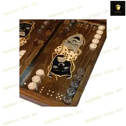 خرید تخته نرد چوب راش معرق صورتک کد 140 | رویال بلوط