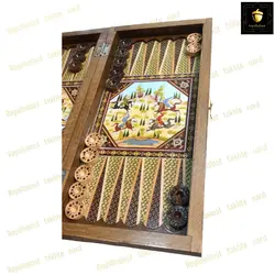 خرید تخته نرد چوب روس طرح چوگان 2 رویال بلوط