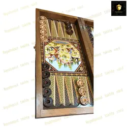 خرید تخته نرد چوب روس طرح چوگان 2 رویال بلوط