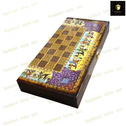 خرید تخته نرد چوب روس طرح چوگان 2 رویال بلوط