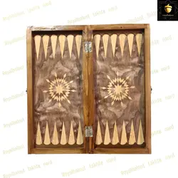 خرید تخته نرد چوب روسی طرح خورشید | رویال بلوط