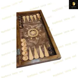 خرید تخته نرد چوب روسی طرح خورشید | رویال بلوط