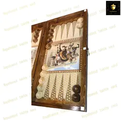 خرید تخته نرد چوب روس طرح چوگان رویال بلوط