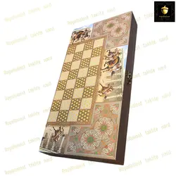 خرید تخته نرد چوب روس طرح چوگان رویال بلوط