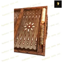 خرید تخته نرد چرم معرق طرح ستاره رویال بلوط