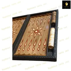 خرید تخته نرد چرم معرق طرح ستاره رویال بلوط