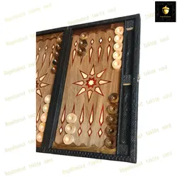 خرید تخته نرد چرم معرق طرح ستاره رویال بلوط