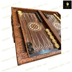 خرید تخته نرد چرمی طرح گردویی رویال بلوط