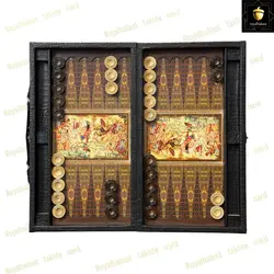 خرید تخته نرد چرمی طرح بازی چوگان رویال بلوط