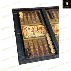 خرید تخته نرد چرمی طرح بازی چوگان رویال بلوط
