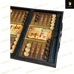خرید تخته نرد چرمی طرح بازی چوگان رویال بلوط