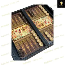 خرید تخته نرد چرمی طرح بازی چوگان رویال بلوط