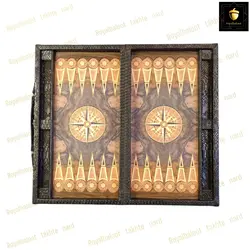 خرید تخته نرد چرمی طرح قطب نما کد 1 | رویال بلوط