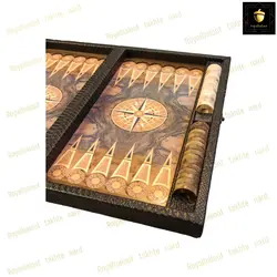 خرید تخته نرد چرمی طرح قطب نما کد 1 | رویال بلوط