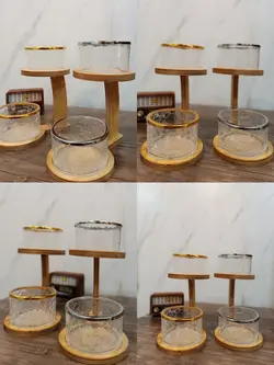 برج تنقلات دو طبقه با ظرف شیشه ای آبگز با استند چوبی عمده ( حداقل خرید 6 عدد)