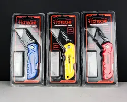 تیزبر و کاتر تاشو چاقویی دسته پلاستیکی همراه 5 عدد تیغ - برند اصلی Hoteche هوتچ (310419)