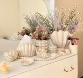 پک دکوری گلدان/باکس دستمال/جاقلم و براش/جاپد/جاشمعی رومیزی طرح صدف کد1093