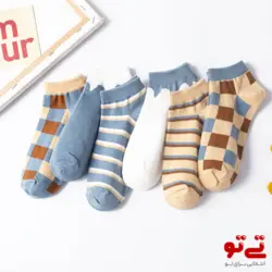 جوراب دخترانه سفید آبی مدل 2127