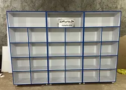 قفسه فروشگاهی و اداری و ویترین فروشگاهی ام دی اف مدرن رنگ بندی دارد ضمانت نامه دارد